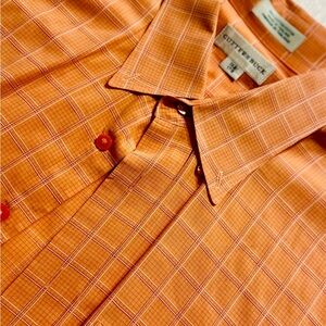 Cutter & Buck Men’s 1XB Short Sleeve Button Up Shirt Orange Plaid Cotton Casual